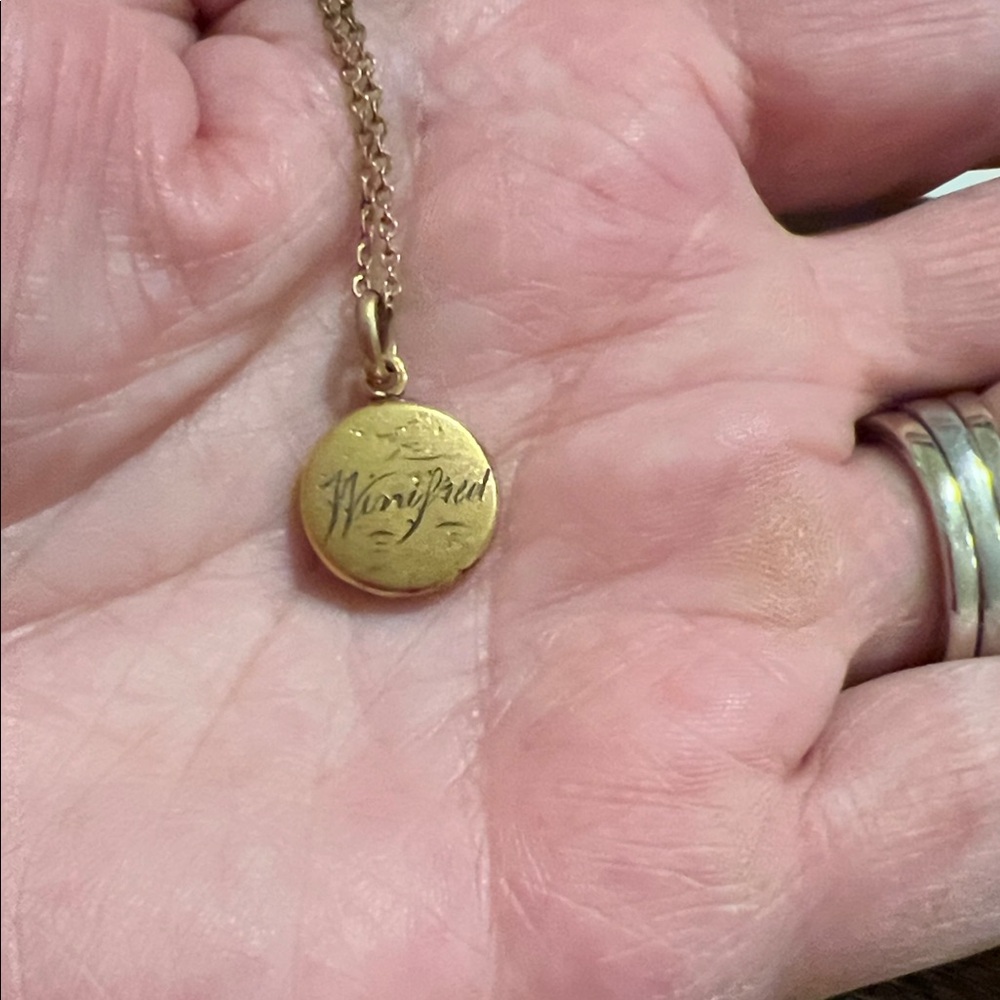 Antique Victorian Bates & Bacon Gold locket engraved & necklace